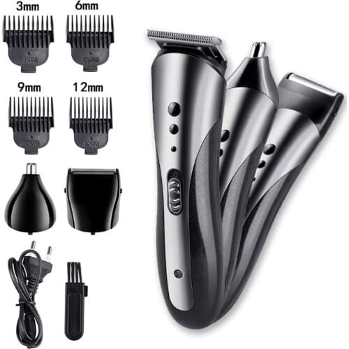 KM-1407 3 in 1 Rechargeable Men Hair Clipper Shaver Electric Nose Ear Trimmer Beard Razor Haircut Cutting Machine Styling Tools