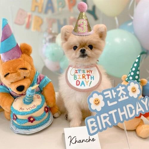 INS High Quality Headwear Birthday Pet Bandana For Dog Gift Set Pet Decorations for Birthday Sequins Dog Party Cat Hat Accessory
