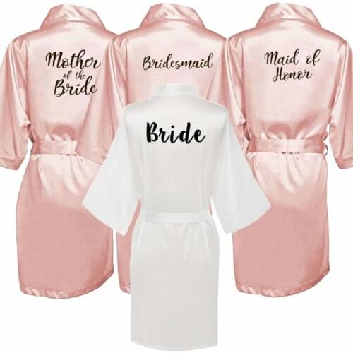 New bride bridesmaid robe with white black letters mother sister of the bride wedding gift bathrobe kimono satin robes
