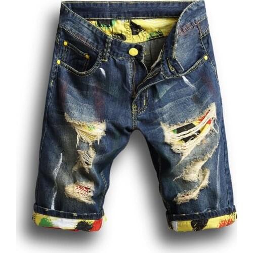 Summer Mens Cotton Jeans Shorts with Holes Casual Short Pants Slim Straight Tide Mens Trousers Plus Size