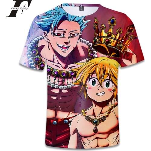 LUCKYFRIDAYF 2018 The Seven Deadly Sins 3D funny t-shirts Nanatsu No Taizai Harajuku T-shirts Clothes Tops Plus Size