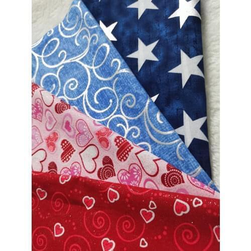 Meter Five STAR cute Love heart Pink Red Flower Vine Glitter Silver Stamping Printed Cotton Fabric Bundle DIY Patchwork Sewing