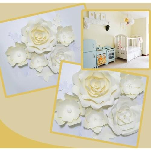 Handmade Ivory Easy Made DIY Paper Flowers Leaves Set For Nursery Wall Deco Baby Shower Backdrop Video Tutorials Giant Flower