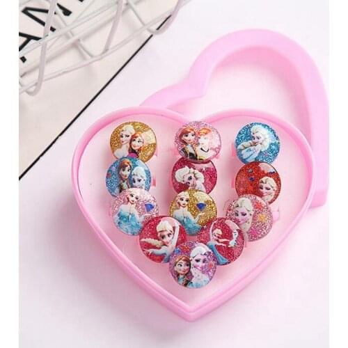 12pcs Disney Frozen 2 Elsa Rings Toy For Girls Children Ring Pack Cartoon Beauty Fashion Heart Display Box Baby Kids Toy Gift
