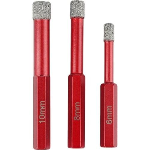 3Pcs Hole Drill Bit Diamond Hole Saw Set Hexagonal Dry Drill Bit For Glass Tiles Porcelain Marble Granite Red