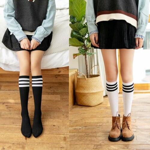 Korean Long Women Cotton Socks Girls Socks Cotton Striped Socks Winter hip hop Warm Knee Socks Harajuku Socks White Socken Sox