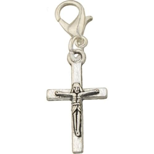 Religious Cross Pendants DIY Brooch Hanging Decoration Jesus Christ Silver Metal Charms Jewelry Findings Wholesales Items 35pcs