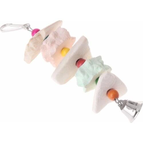 Parrot Teeth Grinding Stone Toys Birds Squirrel Calcium Stone Cuttlefish Bone With Bell Cage Toy Bird Supplies C42