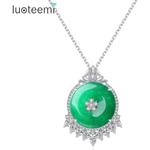 LUOTEEMI Luxury Green Stone CZ Pendant Necklaces for Women Wedding Engagement Fashion Jewelry Party Kolye Femme Christmas Gifts