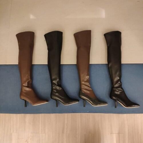 2021 Newest Hot Winter Shoes Woman Sexy Genuine Leather Thigh High Boots Woman Square-Toes Thin Heels Boots Woman Knight boots