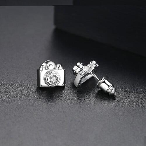 Girls Camera Style Ear Studs Copper Inlaid with 3A Zircon Fashion Simple Innovative Camera Earrings for Ladies Classic Earrings