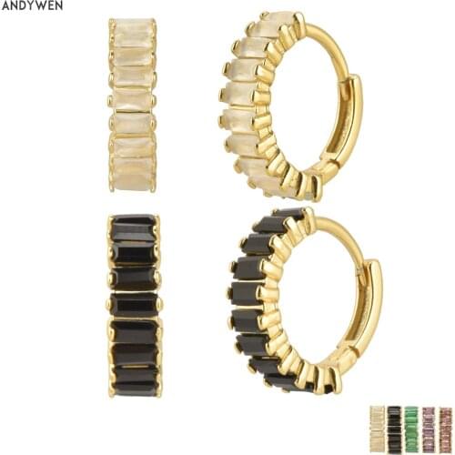 Andywen 100% 925 Sterling Silver Black CZ Zircon Hoops Luxury Pendiente Piercing Circle Earring 2020 Fine Round Loops Jewelry