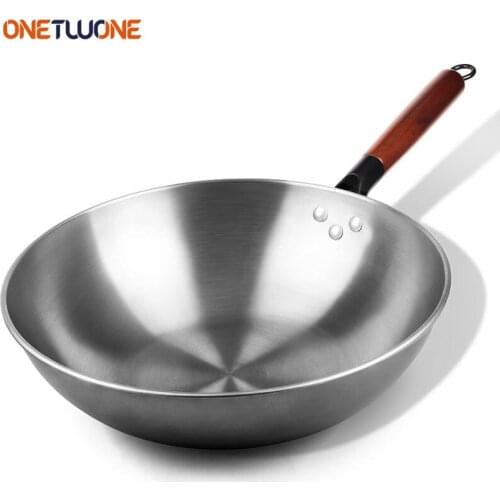 Chinese Wok Pan Non-chemical Coating Wok Steak and Egg Frying Pan Removable Wooden Handle Dishwasher Completely Kitchen Cookware