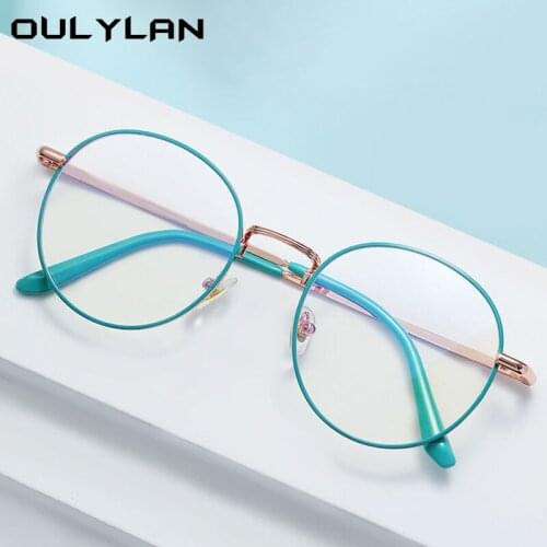 Oulylan Classic Metal Anti Blue Light Glasses Men Women Retro Round Frame Fashion Myopia Eyeglasses Frames Gold Silver