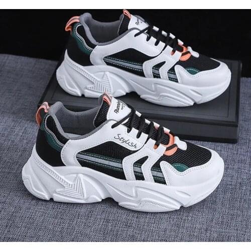 Stylish Women Casual Shoes Lovers Leather Dad Platform Chunky Sneakers Harajuku Flat Thick Sole Tennis Wedge White Basket Walkin