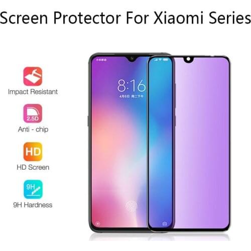 2Pcs Anti-Blue Light Tempered Glass Screen Protector For Mi 9 8 SE Full Screen Film For Mix 3 Glass