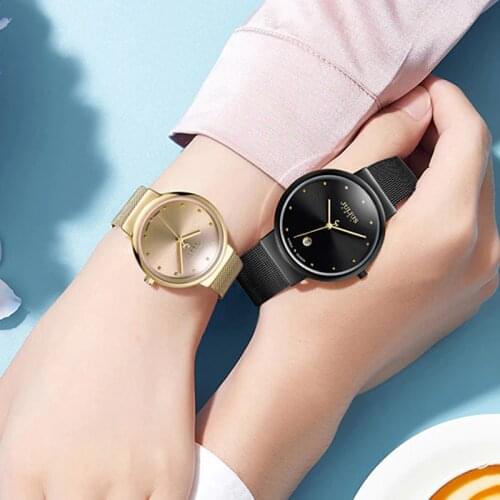 Lady Thin Golden Womens Watch Japan Mov Fashion Hours Bracelet Stainless Steel Business Girl Birthday Mothers Gift Julius Box