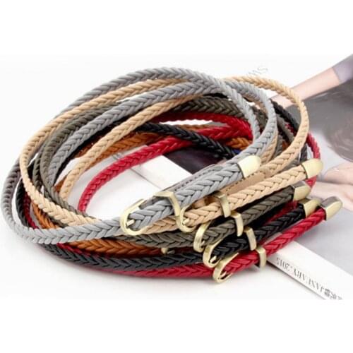 Women Fashion Belts 1Pcs Dress Jeans Decoration Pin Buckle PU Leather Solid Color Hand-Woven Versatile Thin Belt