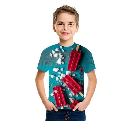 2021Childrens cotton T-shirt Summer Candy Ice Cream 3D printed breathable short-sleeved Youth Casual round neck all-match Tee