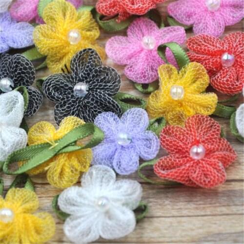 U Pick 40pcs Mesh Ribbon Flowers Bows wedding Craft appliques craft A002