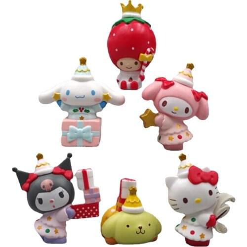 6Pcs/Set Kawaii Kuromi Plush My Melody Hellow Kittys Cinnamoroll Limit Cartoon Figure Model Toys For Girl Birthday Gift