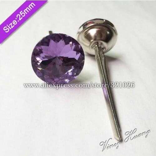 Free shipping 100PCS/LOT 25MM PURPLE Redbud Crystal Glass Prongs, Crystal Buttons, Upholstery Sofa Buttons, Headboard Buttons