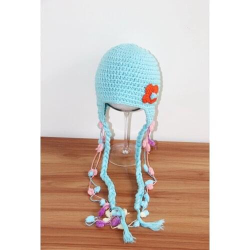 Free shipping, Cute 100% Handmade Baby crochet Hat Beanie Colorful Hot-pink Flower, childrens Hat 100% Cotton