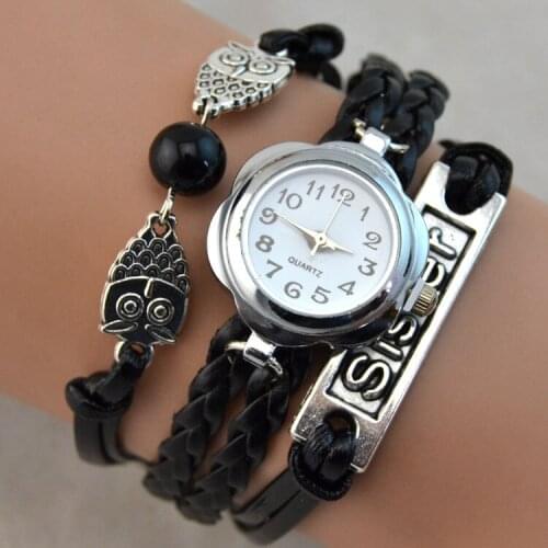 Owl Glass Bead Zinc Alloy Sister Charm Bracelet for Women Watches DIY Beads Bracelets & Bangles Jewelry Gift