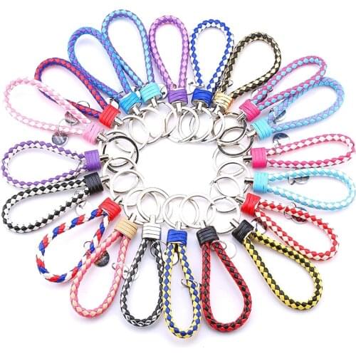 5pcs Men Women PU Leather Keychain Men Women Braided Woven Rope Keychain DIY bts Keychain with Bag Pendant Key Ring Holder Gifts