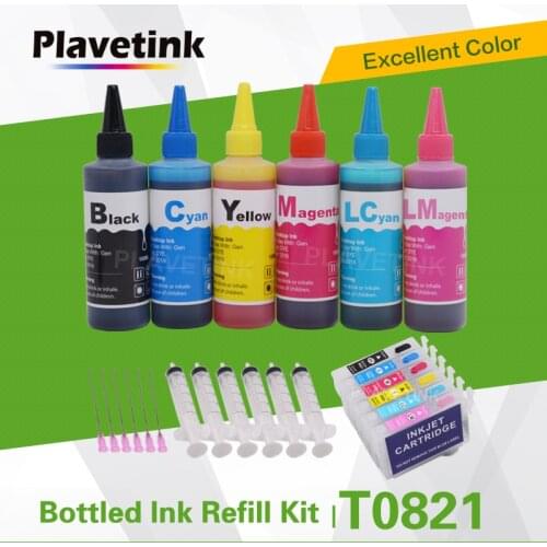 Plavetink T0821-T0826 Ink Cartridge For Epson Stylus Photo T50 R290 R295 R390 RX590 RX610 + 6×100ml Bottle Refill Ink Kits