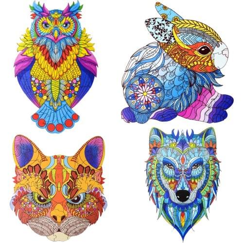 Wooden Jigsaw Puzzle Mural Animal Collection Pieces Kids Puzzle Game Toy DIY Piecing Owl Rabbit Fox Wolf Puzzles Chic Wood Mural