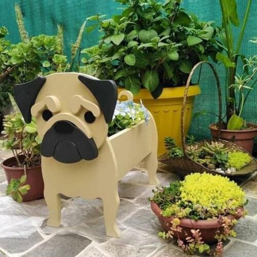 Eco-friendly Flower Pot Cartoon Shape Wood Dog Plant Pot Ornament Decor for Home Garden Sculpture Decorations