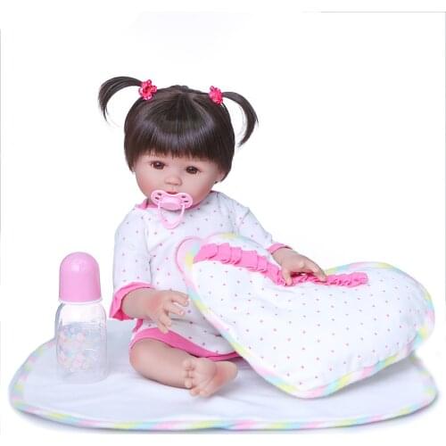 NPK 47CM original full body silicone doll bebe reborn toddler girl princess doll with heart pillow children gift bath toy
