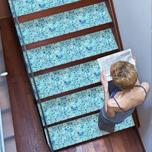 Funlife Blue Mosaic Home DIY Stair Stickers Door Renovation Wallpaper Self Adhesive PVC Wall Stickers Waterproof Staircase Mural