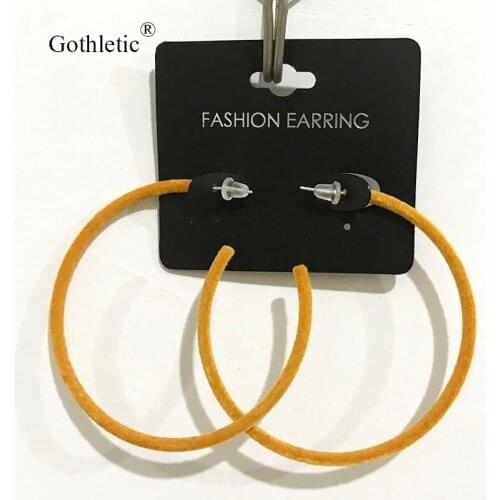 Gothletic 2.5X60mm Mustard Velvet Hoop Earring Flocking Round Circle Earrings for Women Fashion Autumn Winter Jewelry
