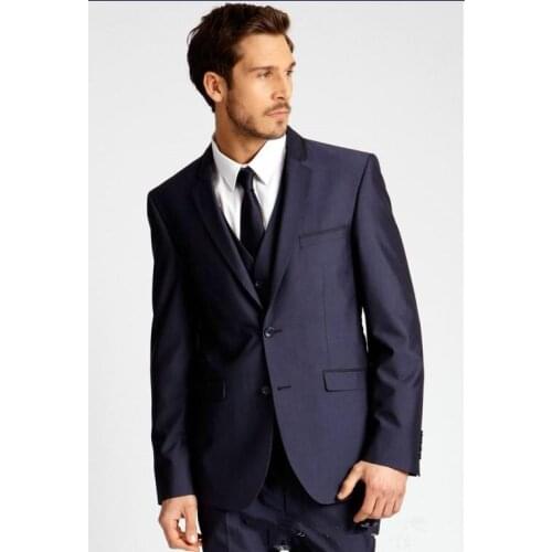 Best Selling Notch Lapel 2 Buttons Navy Bule Fashion Terno Masculino 3Pieces(Jacket+Pant+Vest+Tie) High Quality Tuxedos Slim Fit
