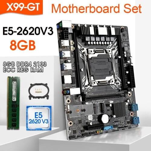 X99 GT Motherboard Set,E5 2620V3 LGA2011-3 CPU 1pcs *8GB =8G 2133MHz DDR4 ECC REG Memory,M.2 WIFI,NVME M.2 slot
