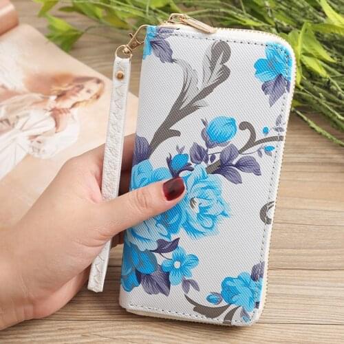 Women Zipper Purse Large Capacity Print Hand Wallet Lady PU Leather Fashion Female Long Section Wallet