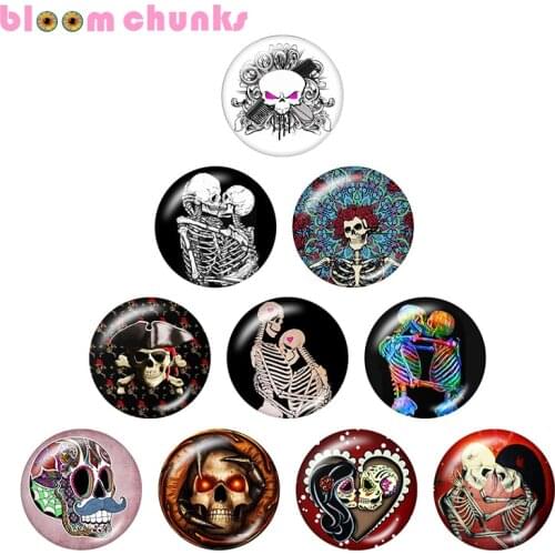 Skull Halloween love 12mm/18mm/20mm/25mm Round glass cabochon flat back Making snap button B5712