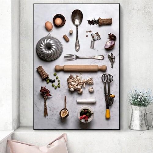 Kitchen Ware Bowl And Spoon Canvas Painting Posters And Prints Tableware Wall Art Pictures For Kitchen Home Room Decor