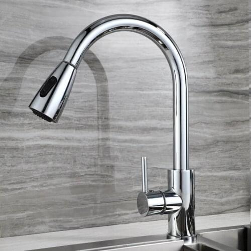 Brushed Stainless Steel Chrome Black Kitchen Faucet Single Hole Pull Out Sprayer Head Mixer Tap Rotatable Sink Faucet