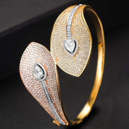 Missvikki Original design Stackable leaf Bangle For Women Bridal Wedding Cubic Zircon Luxury Bracelet Party Jewelry 2020 HOT