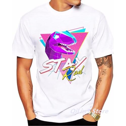 Fashion Vaporwave Dinosaur Animal Print Tee Shirt Homme Summer Top Male Hip Hop T Shirt White Cool Tees Jurassic Part Tshirts