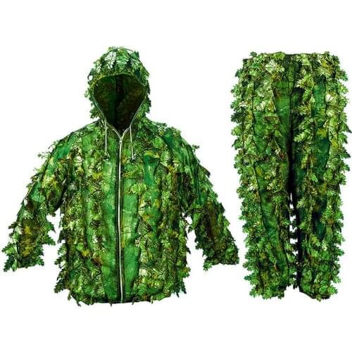 Mens Lightweight 3D Leaf Hooded Camouflage Ghillie Suit Breathable Hunting Suit for Jungle Hunting,Shooting