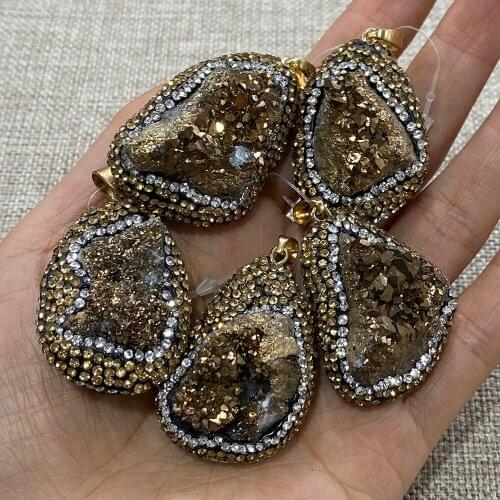 Irregular Pendant Necklace Natural Stone Crystal Inlaid Fashion Pendant DIY Jewelry Making Necklace Bracelet Accessories