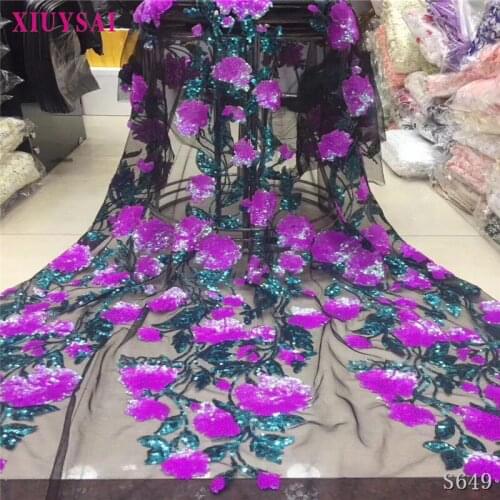 New African Lace With Sequins Design Latest Lace Fabric 2020 High Quality Tulle Sequins Lace Fabric for wedding dress SL649