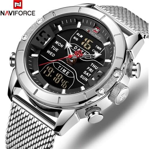 NAVIFORCE Watch Men Military Sport Quartz Watches Top Luxury Brand Mens Stainless Steel Waterproof LED Digital Male Clock Gift