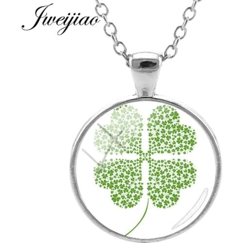 JWEIJIAO Four-leaf Clover Pendant Necklaces Green Plant Love Heart Leaf Glass Gems Link Chain Jewelry For Lovers Friends QF346