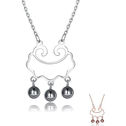 SILVERHOO Necklaces For Women 925 Sterling Silver Lucky Cloud Lock Bells Pendant Simple Trendy Choker Necklace Fine Jewelry
