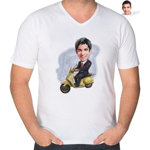 Personalized Men 'S Biker Caricature OF V Collar Tişört-3